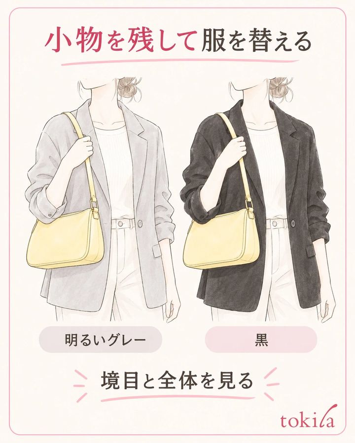 小物を固定し、すぐ隣に来る服を一着ずつ替えます。
