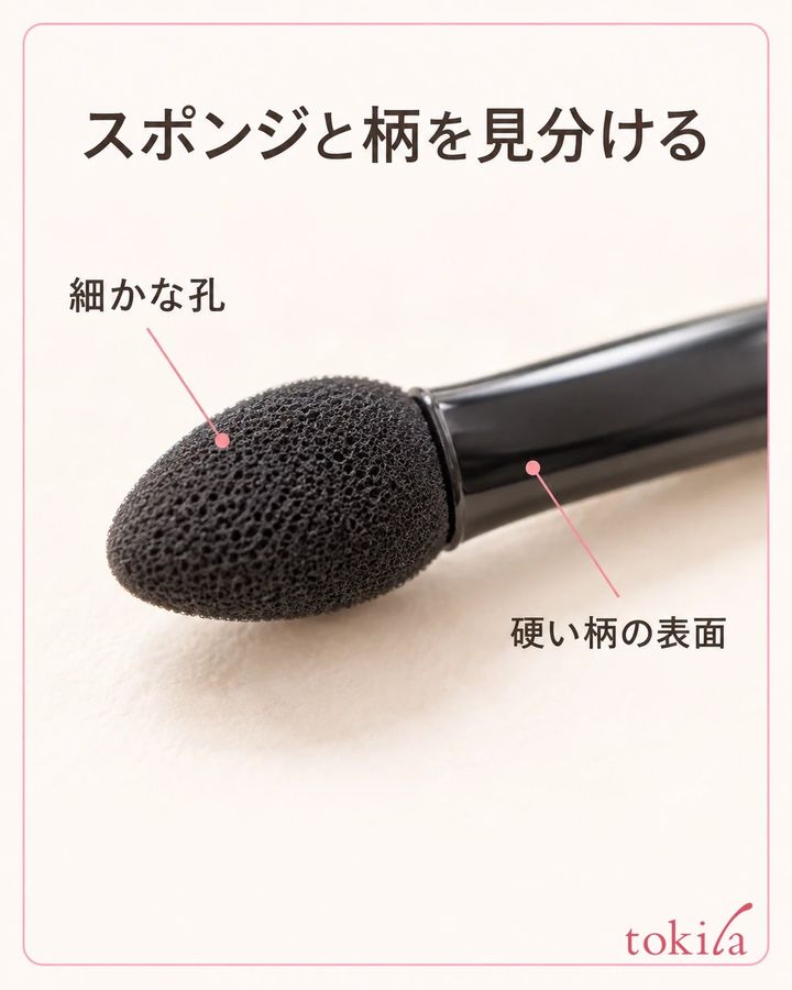 スポンジの細かな孔と、滑らかな柄の質感を分けて見ます。