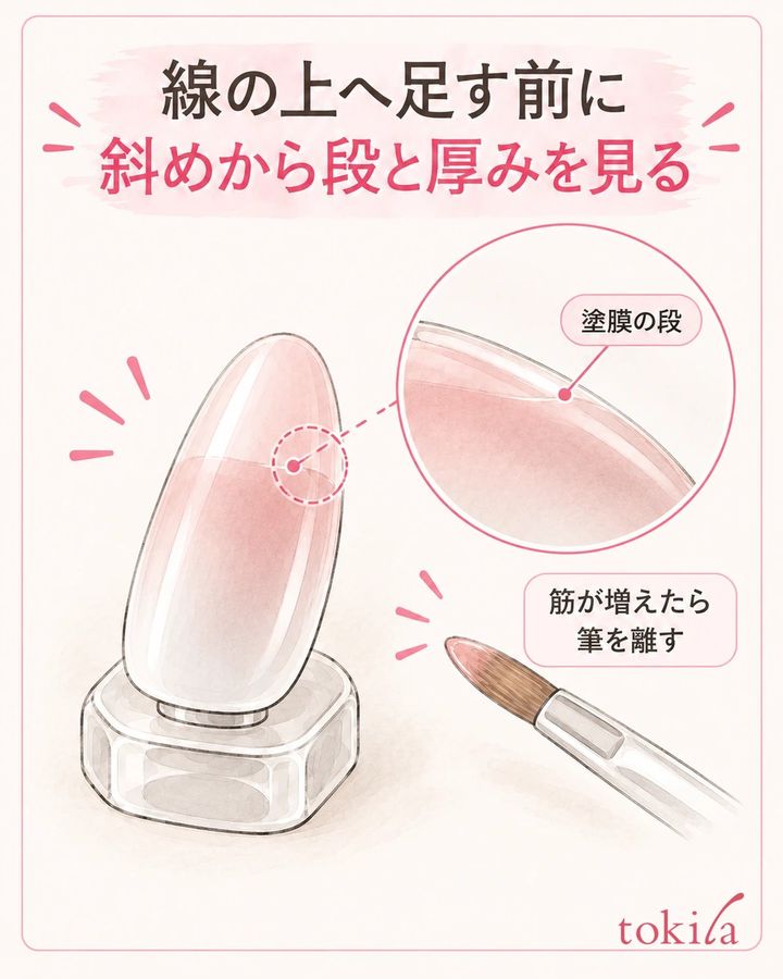 線の上へ足す前に、表面の段と厚みを確認する。