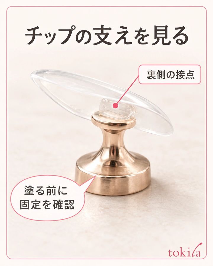 チップの裏側とスタンドの支えの接点を見ます。