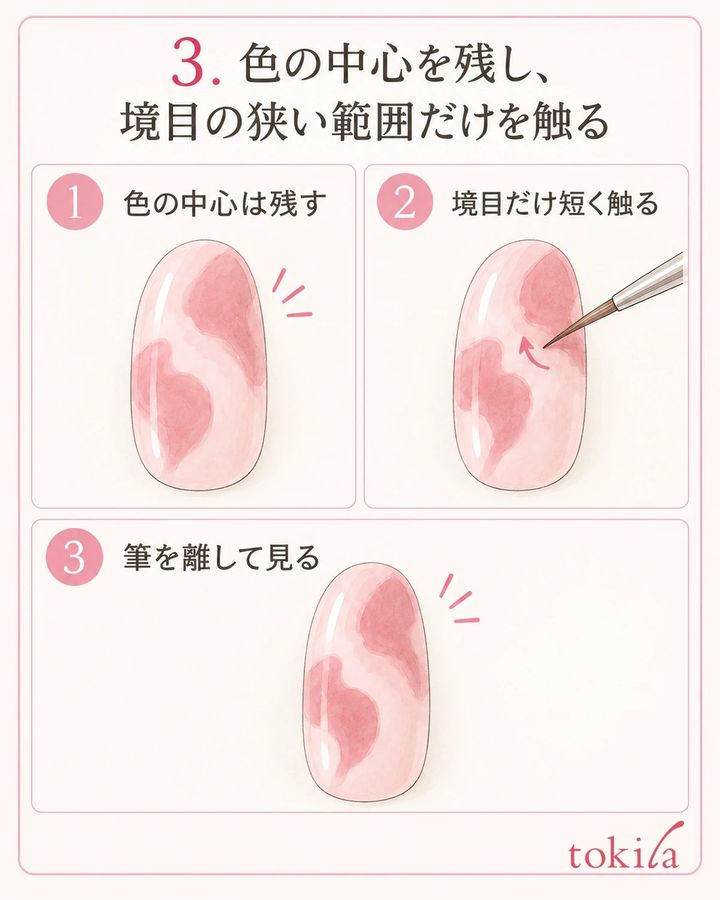 色の中心を残して、接する境目だけを短く触ります。