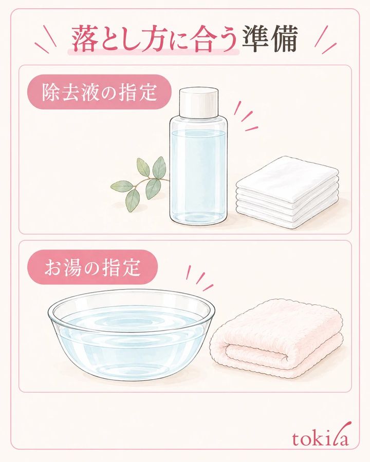 使う方法に合う液・コットン・容器をそろえます。