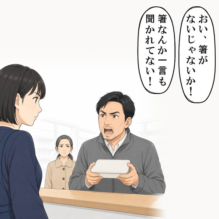 戻ってきた男性は、箸がない、聞かれてないと怒鳴りました