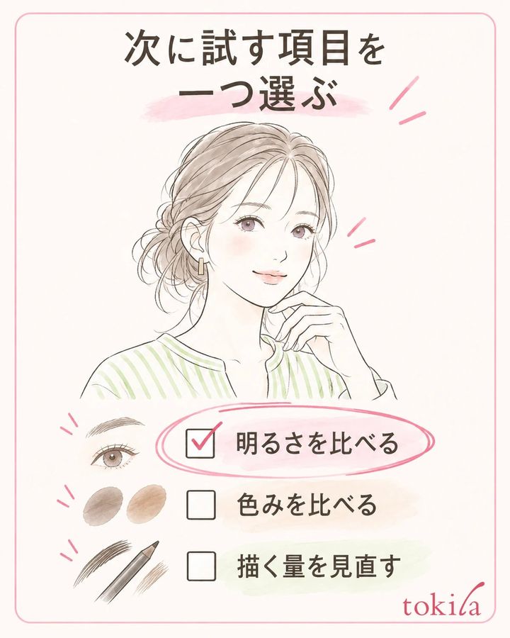 髪型と顔全体の配色を見て、次回に試す項目を一つ選びます。