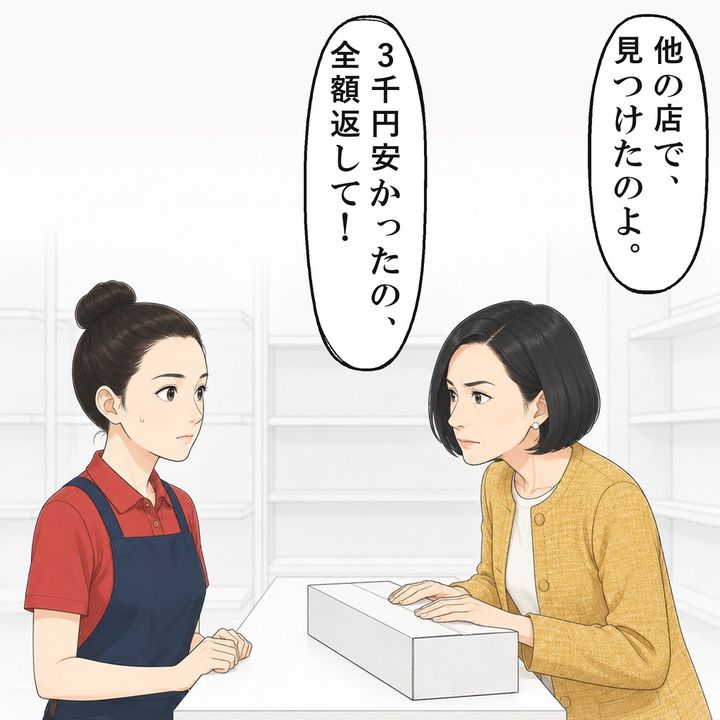 昨日掃除機を買った常連客が、箱を抱えて返品に来ました