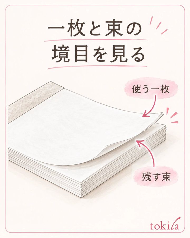使う一枚と残す束の境目を、塗料を出す前に見ます。