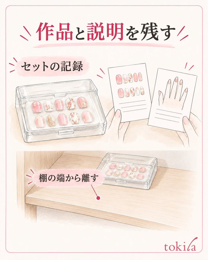 作品と説明を対応させ、安定した保管場所を選びます。
