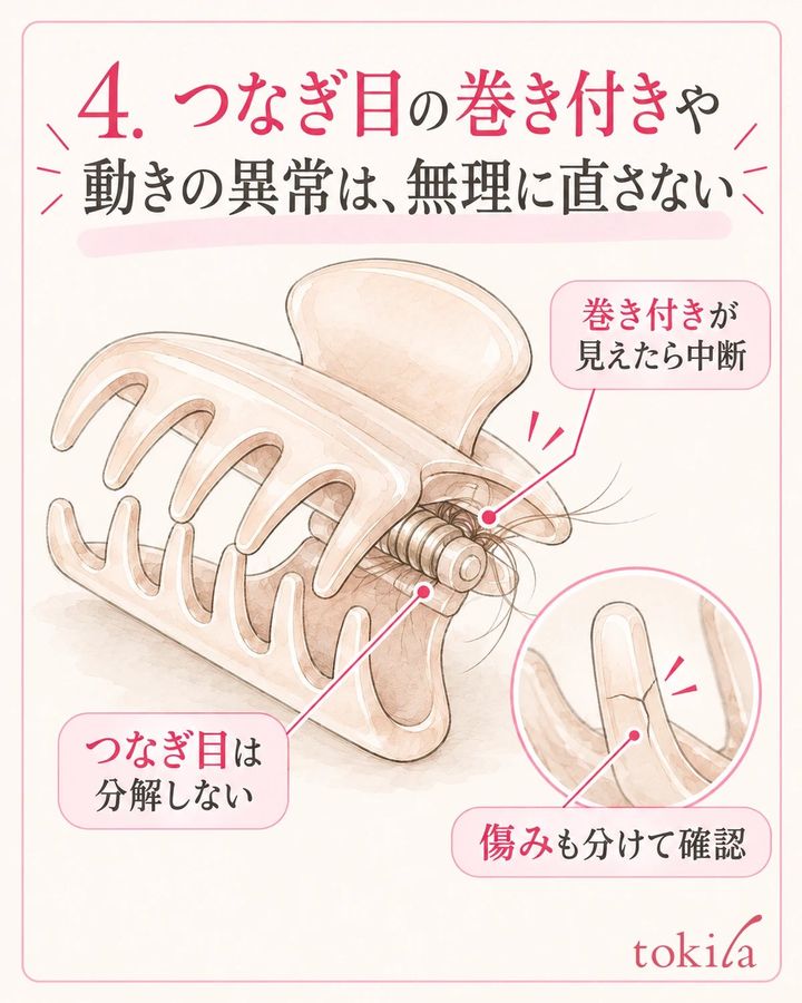 内部の巻き付きや部材の傷みは、分解せずに確認します。