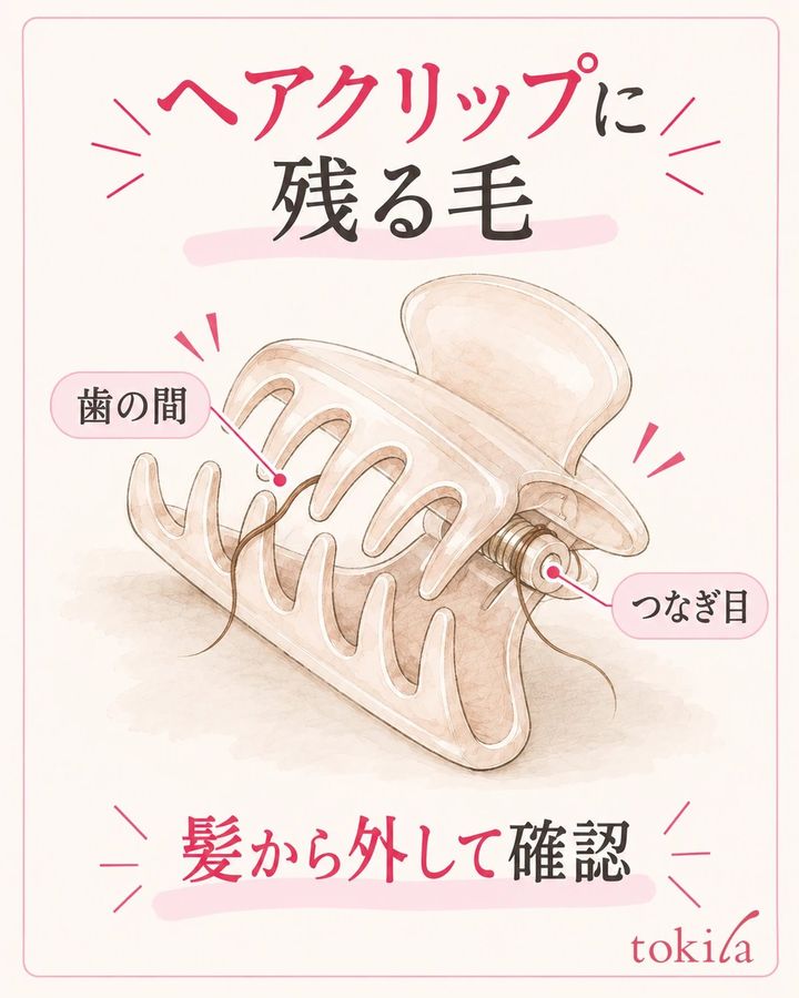 髪から外した本体で、歯の間とつなぎ目に残る毛を区別します。