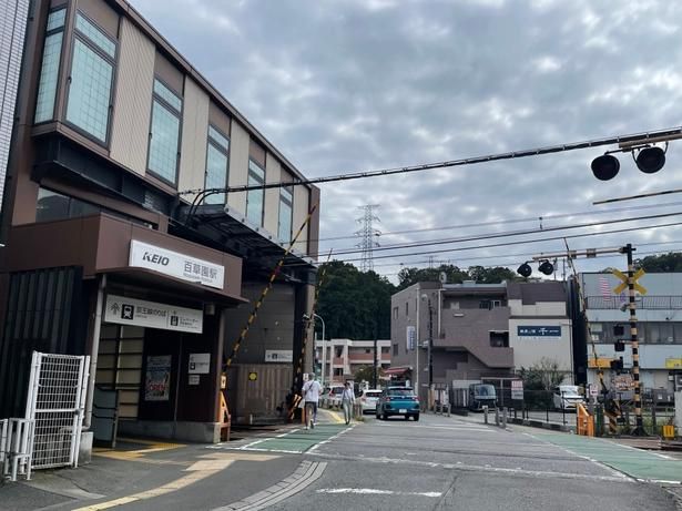 雫の家の最寄りである向原駅のモデルとされる百草園駅。映画にもこの角度で登場する
