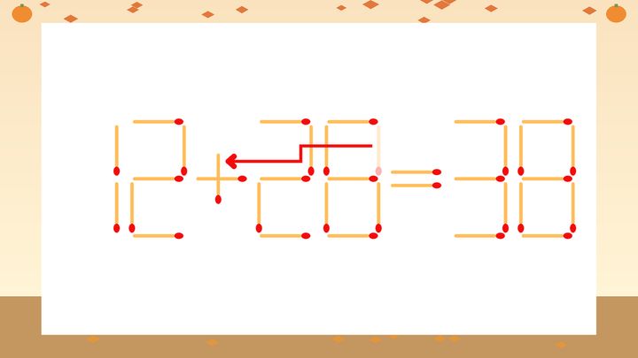 【マッチ棒クイズ】1本だけ動かして正しい式に：12-28=38？の解答画像