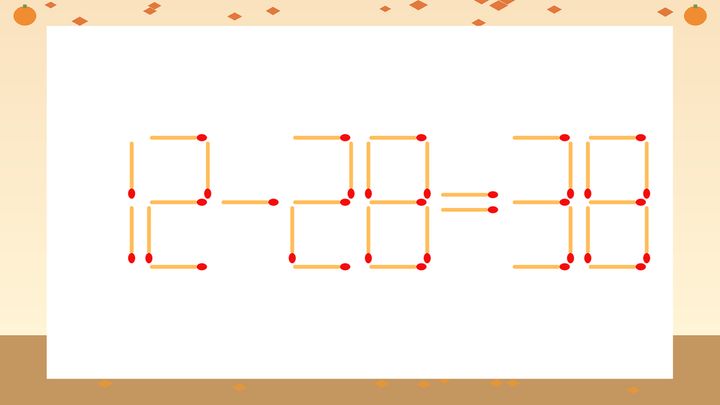 【マッチ棒クイズ】1本だけ動かして正しい式に：12-28=38？の問題画像