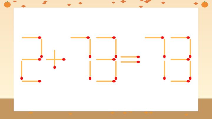 【マッチ棒クイズ】1本だけ動かして正しい式に：2+73=73？の問題画像