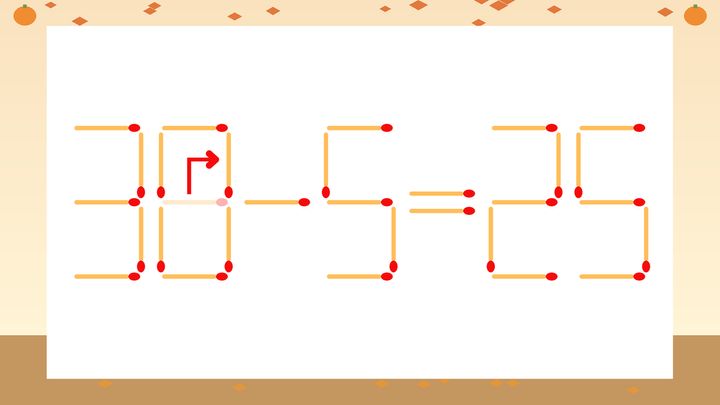 【マッチ棒クイズ】1本だけ動かして正しい式に：36-5=25？の解答画像