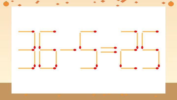 【マッチ棒クイズ】1本だけ動かして正しい式に：36-5=25？の問題画像
