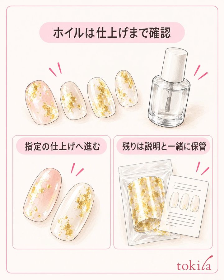 仕上げ条件を確かめ、未使用のシートを説明と一緒に残します。