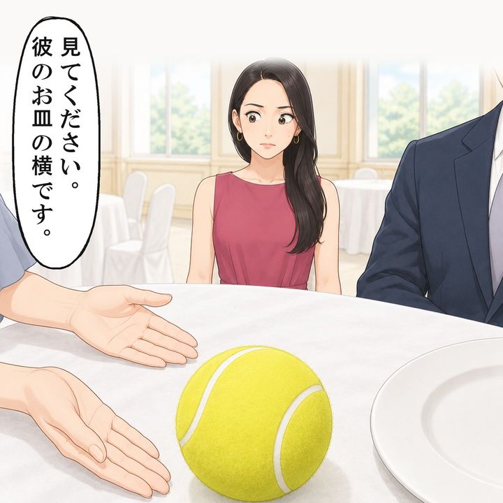 部活仲間の席にだけあるはずのボールが、友人の彼氏の皿の横にもありました