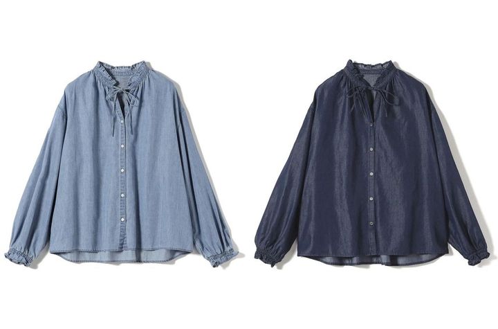 画像: 「ライトオンス デニム フリル スキッパー ブラウス」各￥15,400 出典：シップス