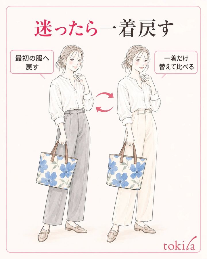 最初の組み合わせへ戻し、一着ずつ比べ直します。
