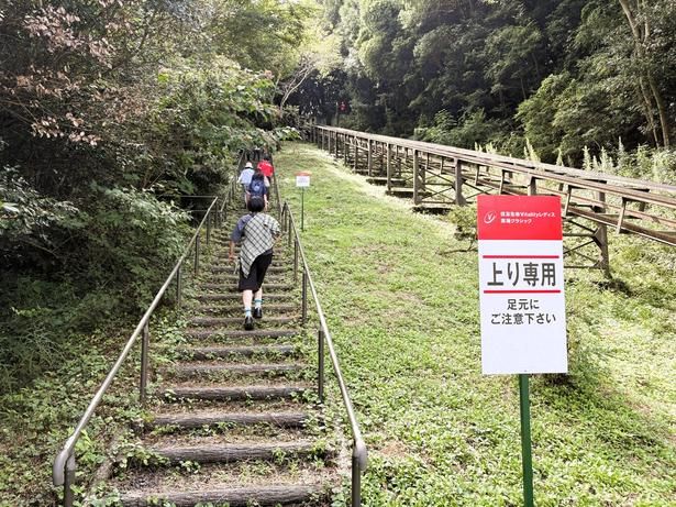 急斜面を階段で上る