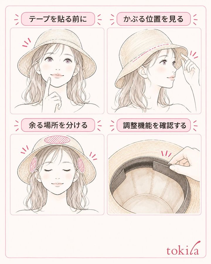かぶる位置と、頭のどこが余るかを先に分けます。