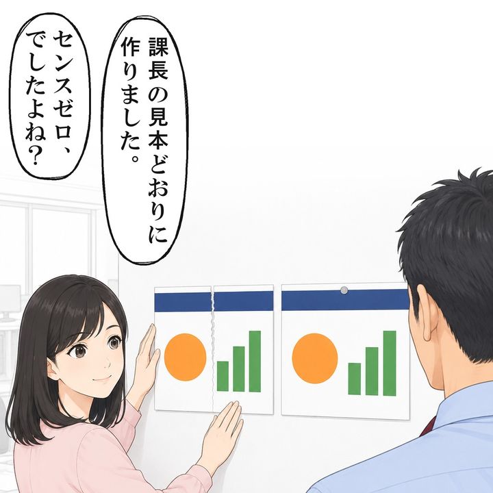 破られた資料は、壁の見本と色も並べ方もそろっていました