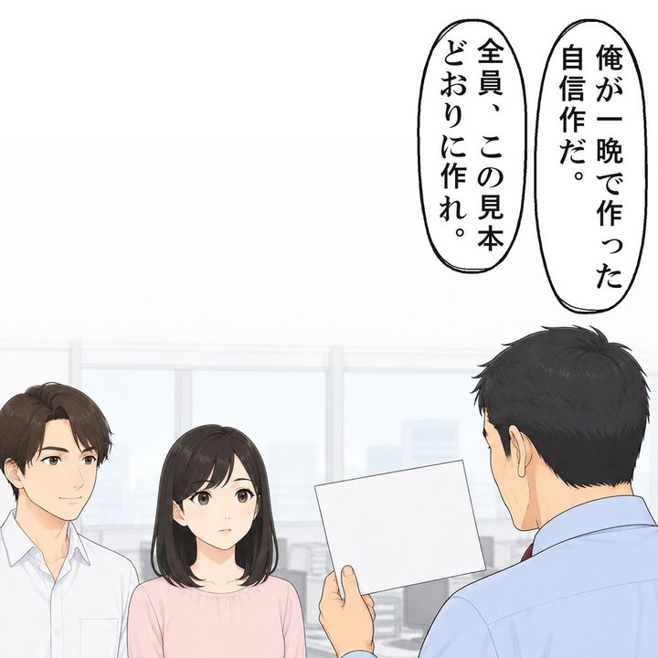 先月の朝礼で、課長は『自信作だ』と1枚の紙を掲げて見せました