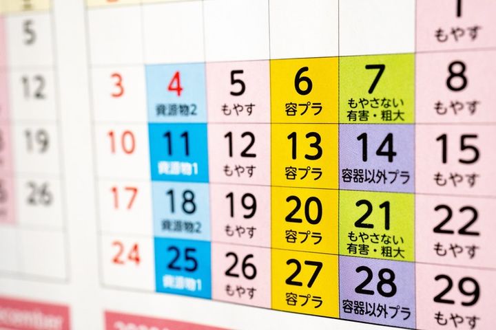 ゴミ捨ての地域カレンダー イメージ