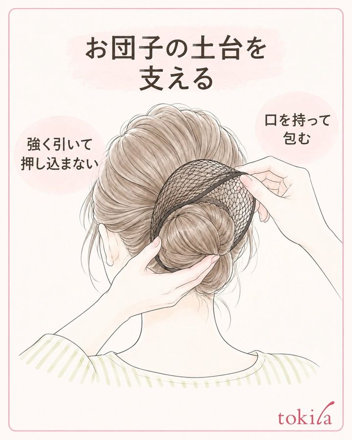 土台を支え、ネットの口を持ってかぶせる位置を確認します。