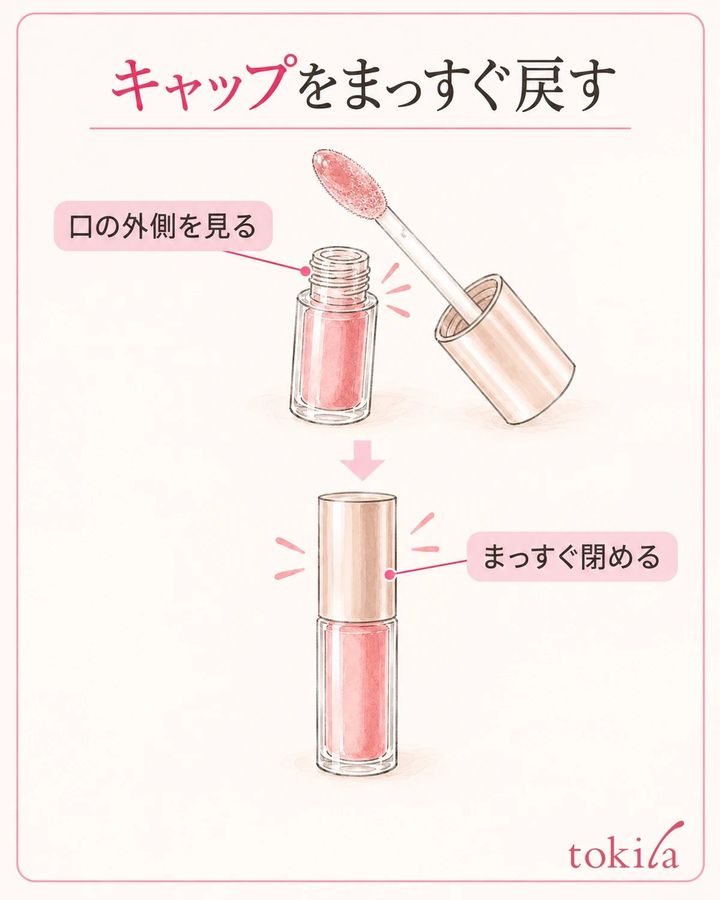 チップと容器の口を分けて確認し、キャップをまっすぐ戻します。