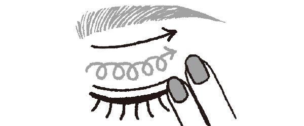 洗浄料を塗布し指の腹でまつ毛の根元をくるくるしながら、目頭から目尻へ滑らせるようにマッサージする。