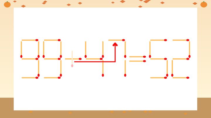 【マッチ棒クイズ】1本だけ動かして正しい式に：99+41=52？の解答画像