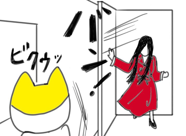 トイレで遭遇した女性の霊について描いた漫画のカット（マイユニパースさん提供）