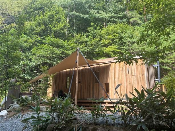 【写真】今回宿泊したのは、木々の緑に面した「Forest Side」。一棟ごとにプライベートな屋外空間が設けられている