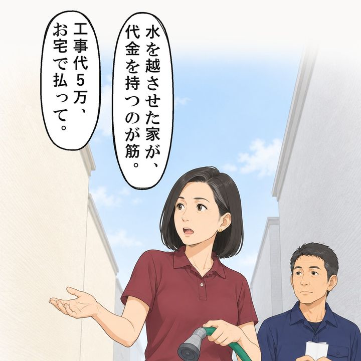 越させた家が持つのが筋だと、奥さんは工事代を求めました