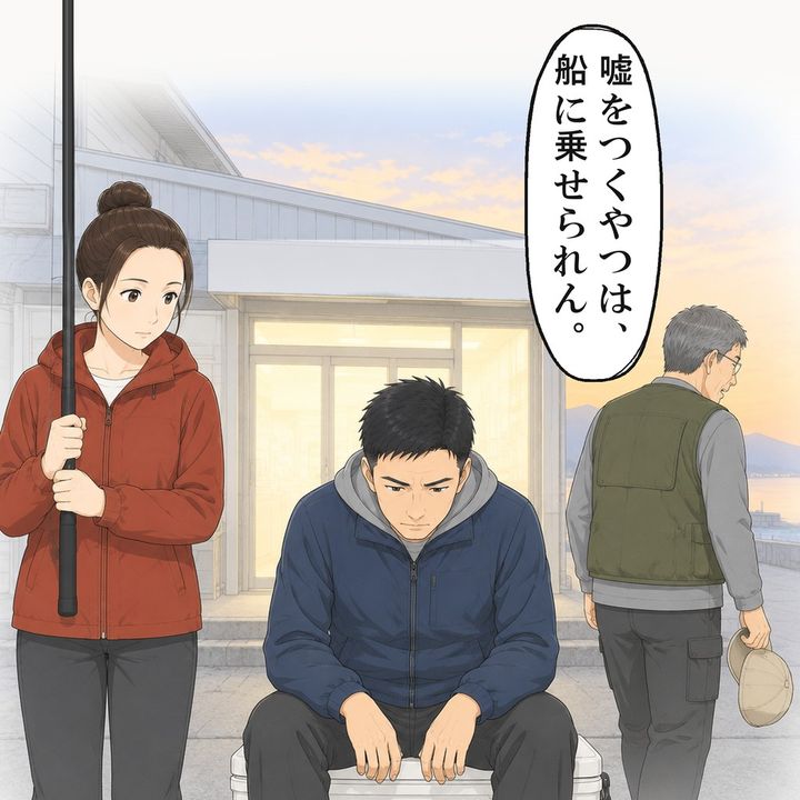 夫はクーラーボックスの上に、すとんと腰を落としました