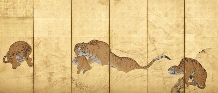 円山応挙《虎の子渡し図屛風》 1781 – 1782年 大英博物館蔵 © The Trustees of the British Museum