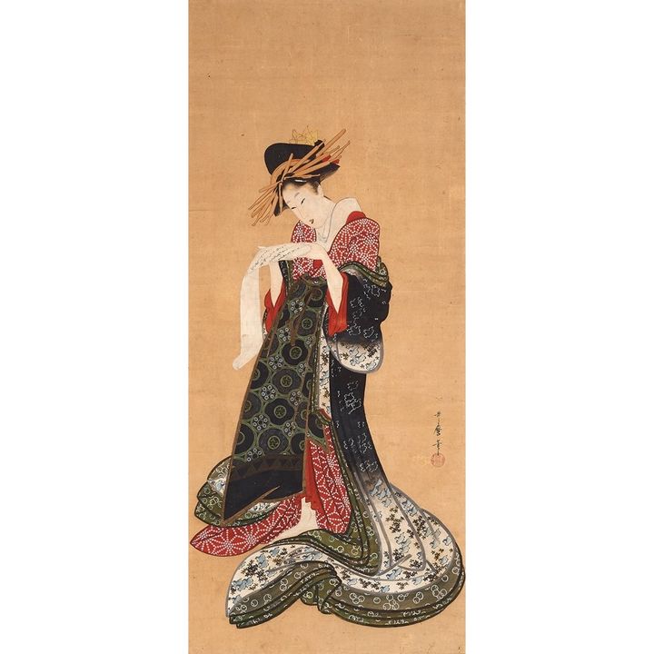 喜多川歌麿《文読む遊女》 1804 – 1806 年頃 大英博物館蔵 © The Trustees of the British Museum