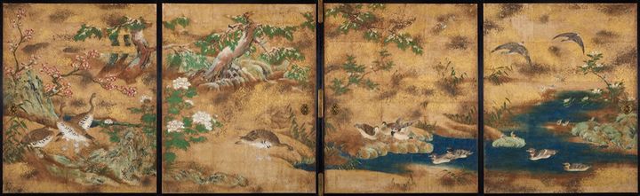 狩野宗眼重信《秋冬花鳥図襖》 17世紀初 大英博物館蔵 © The Trustees of the British Museum