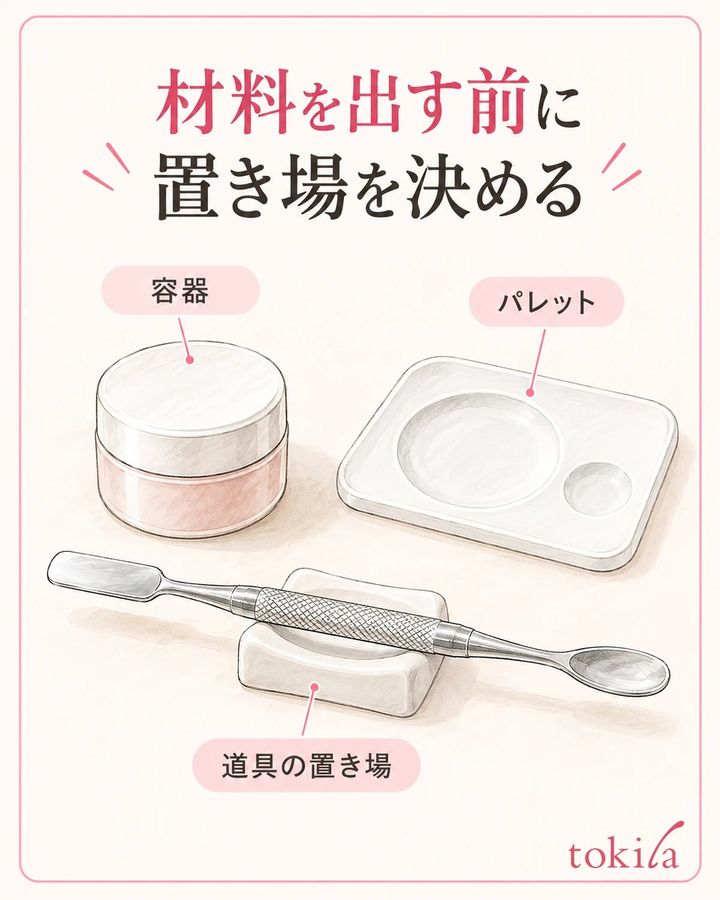 材料を出す前に、先端を置く場所と動線を決めます。