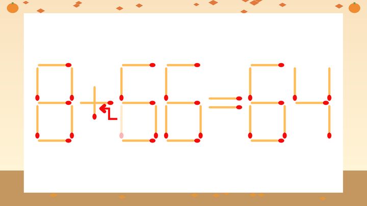【マッチ棒クイズ】1本だけ動かして正しい式に：8-66=64？の解答画像