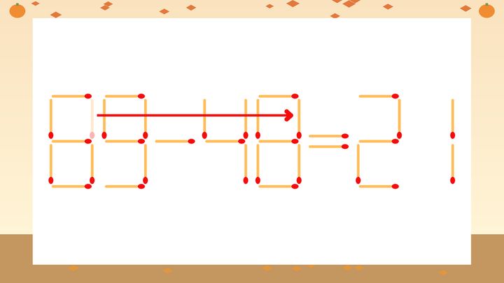 【マッチ棒クイズ】1本だけ動かして正しい式に：89-46=21？の解答画像
