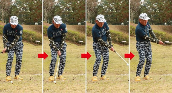 グリーン奥の薄いライからのアプローチは9番アイアンで手前から転がす！