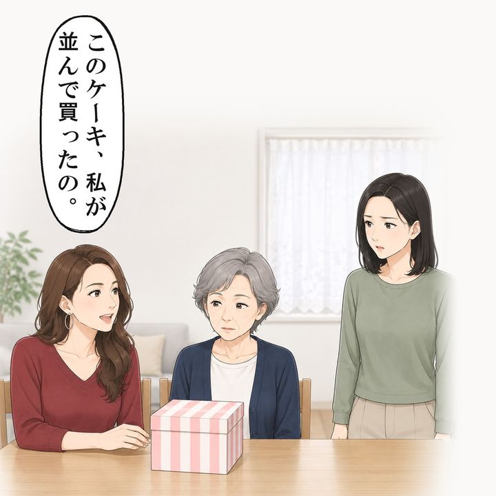義姉は箱に手を添え、自分が並んで買ったと言いました