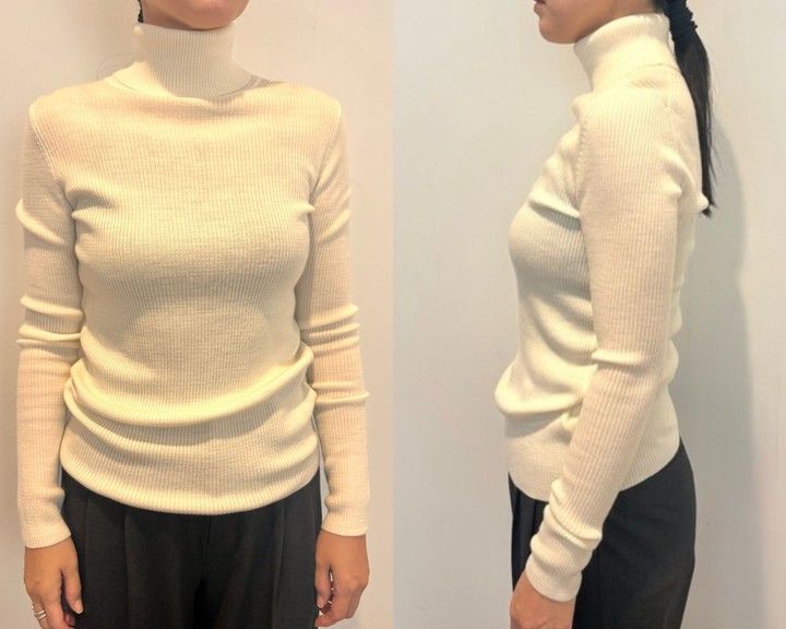 「メリノリブタートルネックセーター」￥3990