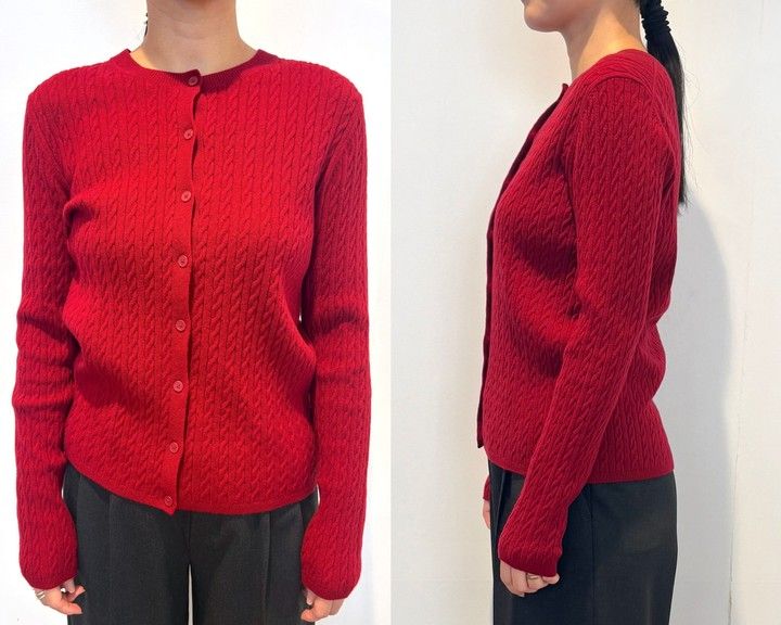 「ミニケーブルクルーネックカーディガン」￥3990