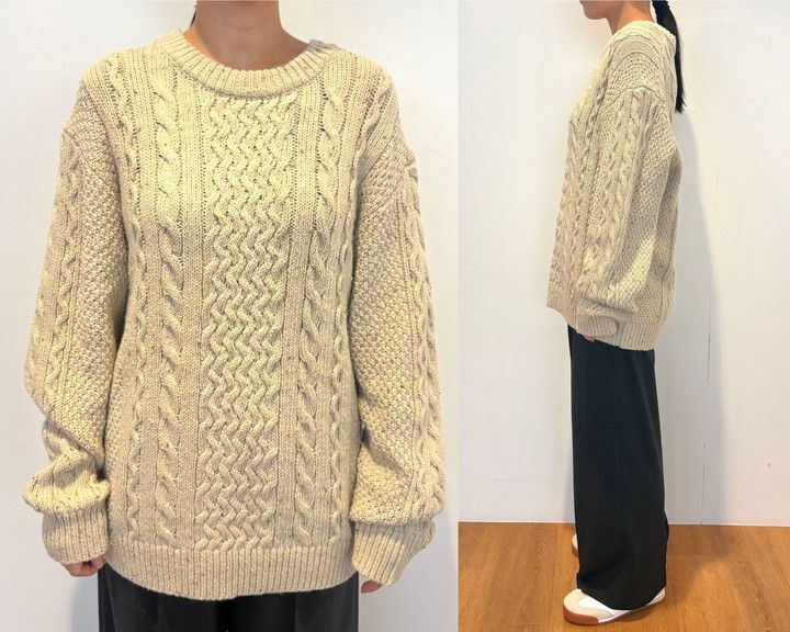 「ローゲージケーブルセーター」￥3990（メンズ）