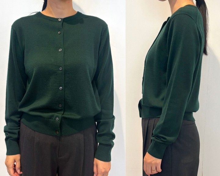 「メリノクルーネックカーディガン」￥3990