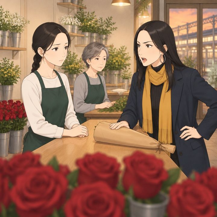 【漫画】「1万円のバラが、一晩でしおれた」返金に作り直しまで求め、注文を盾にする常連客。紙から出した一輪でうつむいた