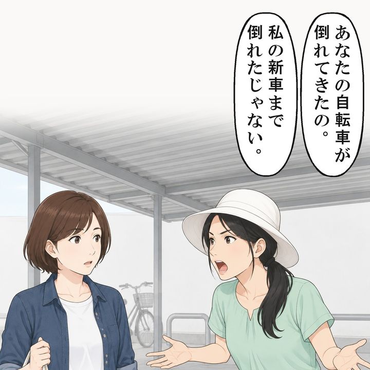 女性は、私の自転車が倒れてきたと言いました